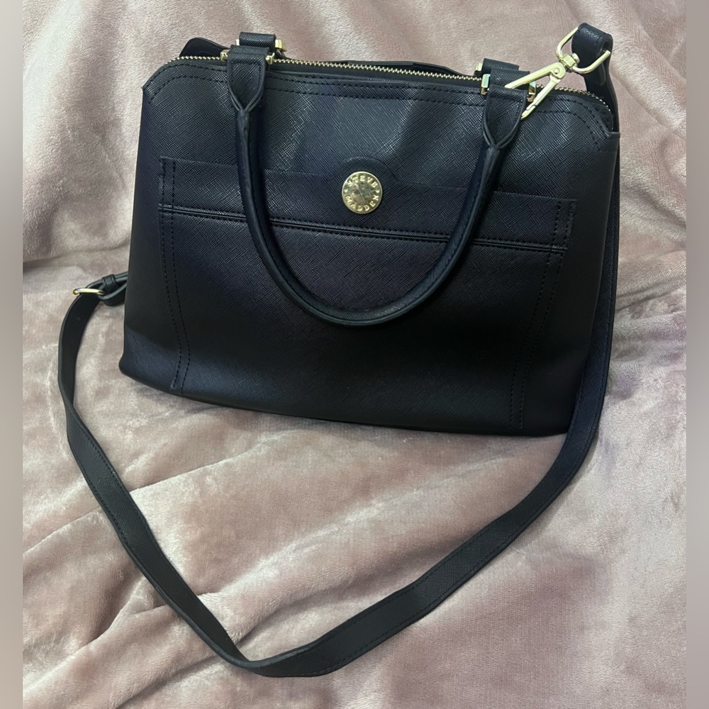 Steve Madden Black Classic Crossbody Faux Leather Bag Gold Hardware